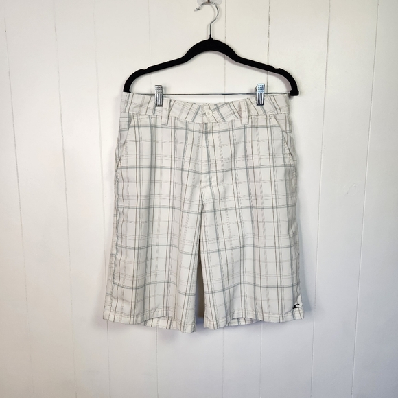 O'Neill White Blue Plaid Flat Front Mens Shorts Summer Business Casual Travel - Picture 1 of 9